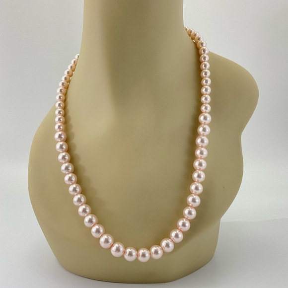 Hand Crafted Jewelry - Light Pink Faux Pearl Necklace & Earring Set, Handmade, Pastel, Classic